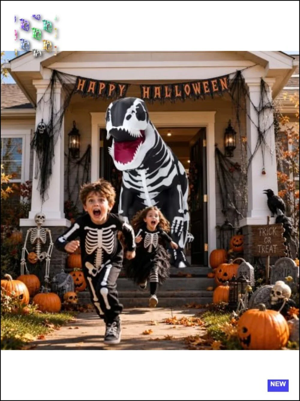 Inflatable Dinosaur Skeleton Costume for Kids Teens Halloween T-Rex Blow Up